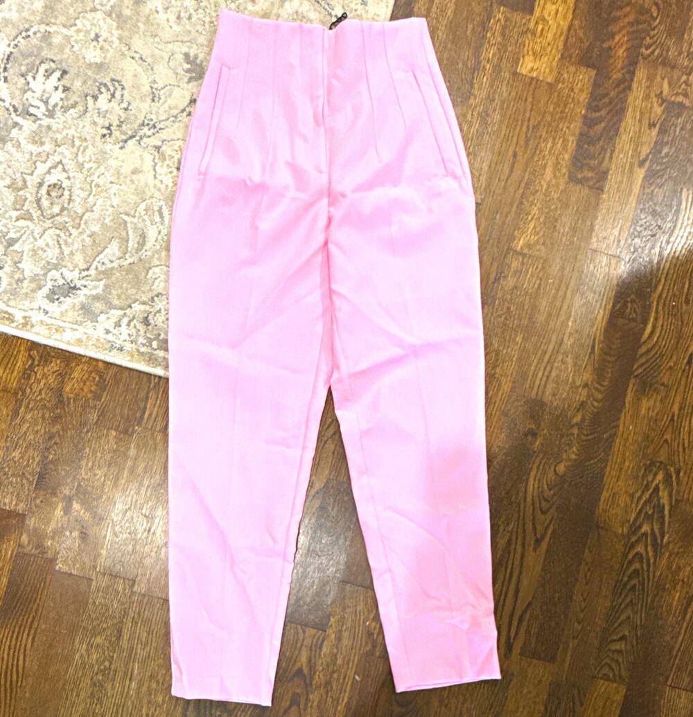 Zara Women’s Pink Solid Dress Pants Flat Front Pockets Size XS Regular